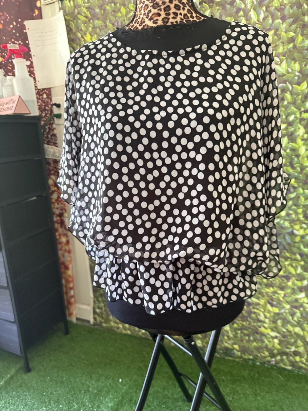 Black and White Polka Dot Layered Blouse - Women's Top p24